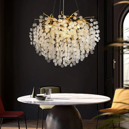 Lustre de teto de cristal led luxo iluminação interior decoração para sala estar quarto grandes lustres pendurados ouro