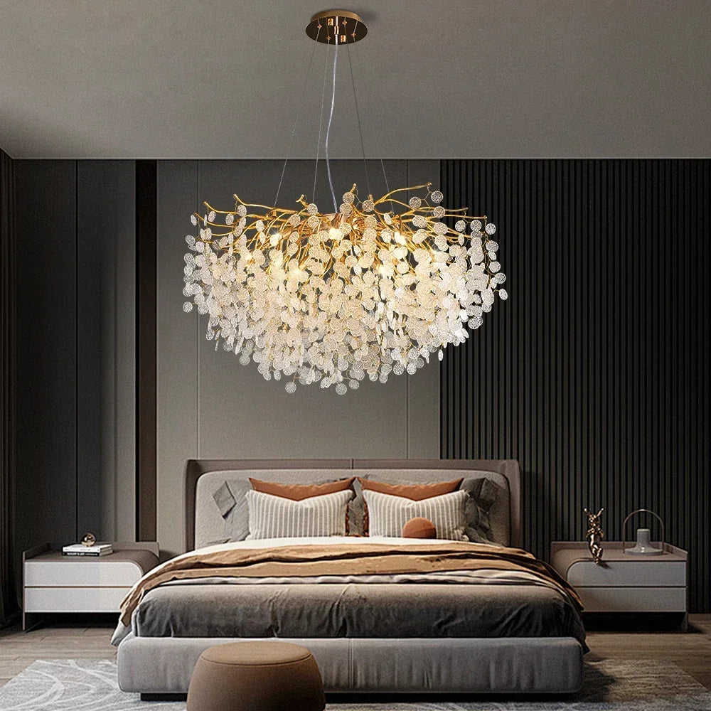 Lustre de teto de cristal led luxo iluminação interior decoração para sala estar quarto grandes lustres pendurados ouro